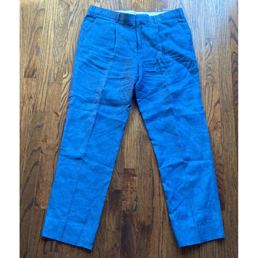 BROOKS BROTHERS Pants Mens Size 36x30 Solbiati Linen Light Blue Beach Regent